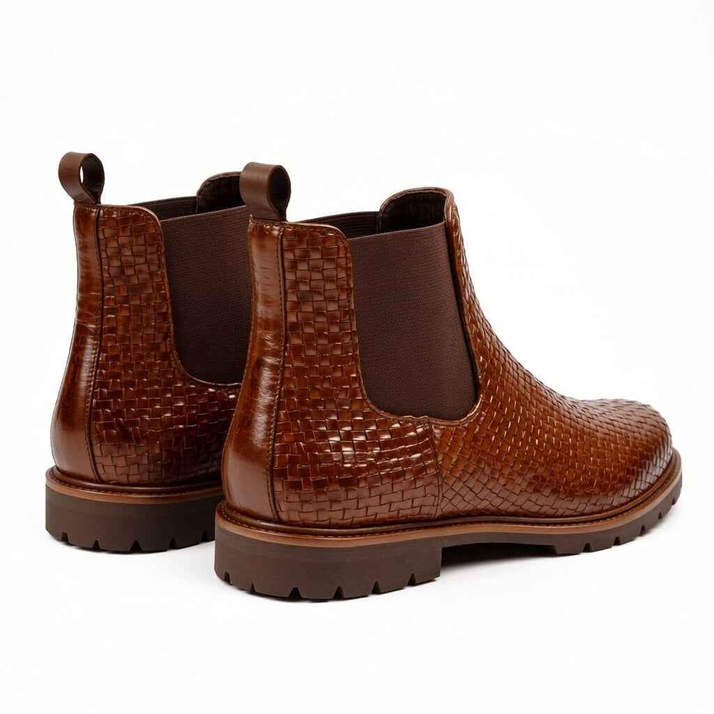 Men’s Brown Woven Leather Chelsea Boots