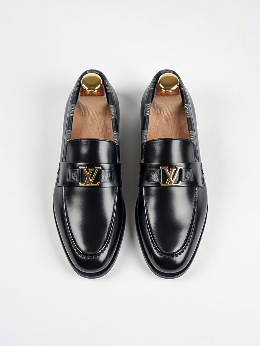 Step up your style with men’s black leather loafers featuring a refined gold detail. Ideal for office, events, and formal occasions.

