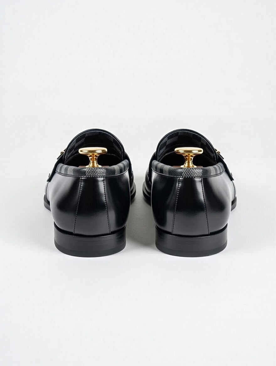Step up your style with men’s black leather loafers featuring a refined gold detail. Ideal for office, events, and formal occasions.