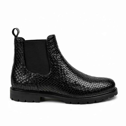Men’s Black Woven Leather Chelsea Boots