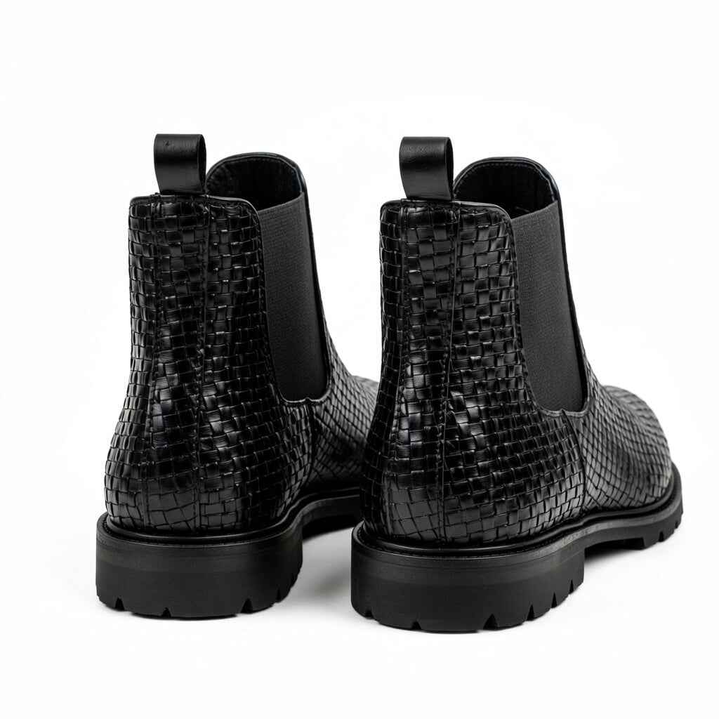 Men’s Black Woven Leather Chelsea Boots