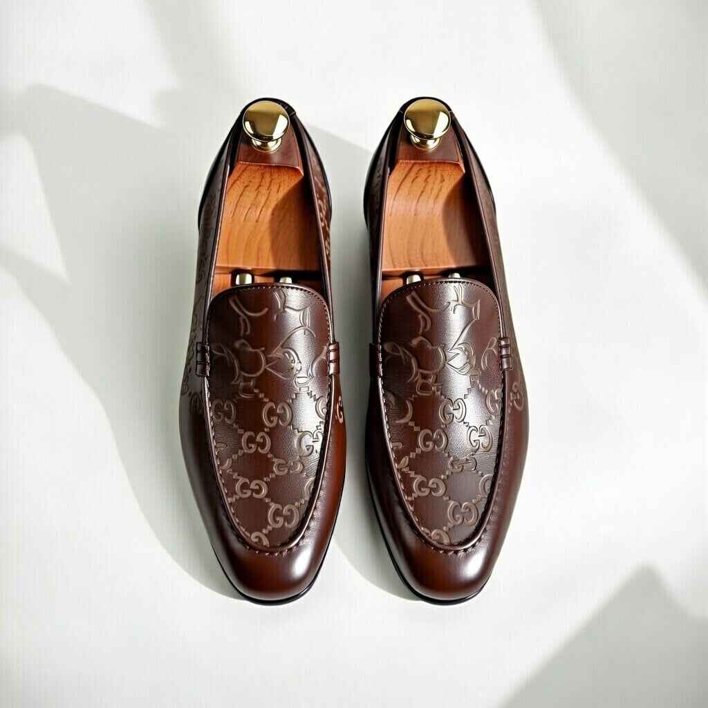 AS - TAZ"Premium Brown Men’s Leather Loafers with Laser Engraved Designer Pattern