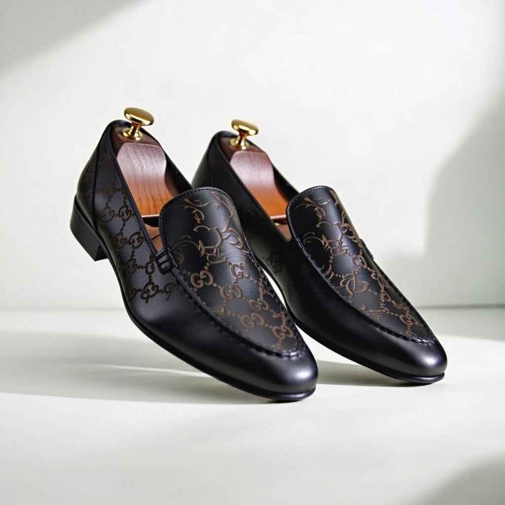 AS - TAZ"Luxury Laser Engraved Leather Loafers for Men