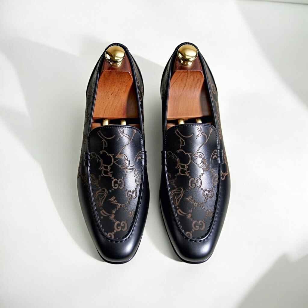 AS - TAZ"Luxury Laser Engraved Leather Loafers for Men