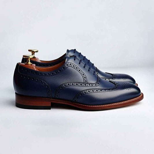 AS - Stokik 'Men’s Premium Navy Blue Leather Brogue Dress Shoes