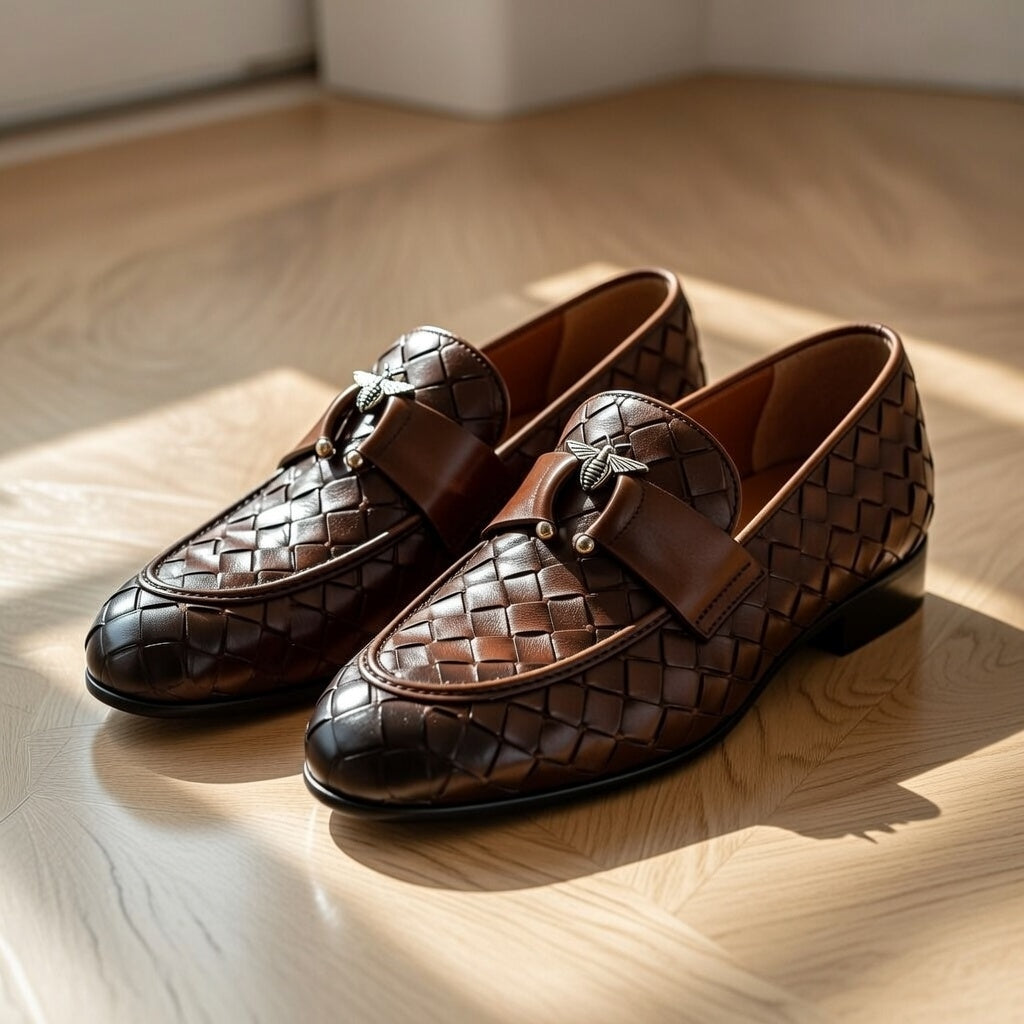 AS Bimbee 'Premium Brown Woven Leather Loafers for Men