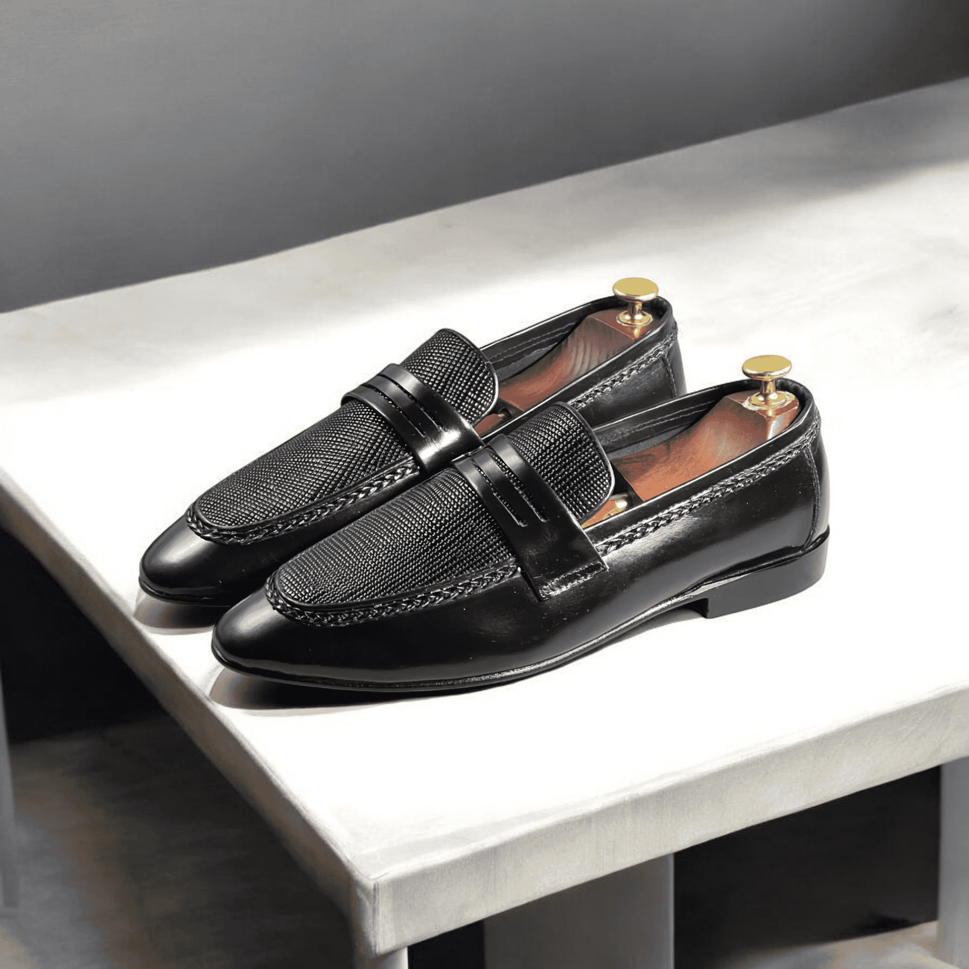 The sleek black finish and handcrafted detailing make Midnight Glide moccasins ideal for both formal and casual occasions. Pair them with office wear, wedding outfits, or smart casual attire for a polished and refined look. With a soft cushioned insole and durable slip-resistant outsole, they ensure all-day comfort and long-lasting performance.