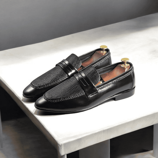 The sleek black finish and handcrafted detailing make Midnight Glide moccasins ideal for both formal and casual occasions. Pair them with office wear, wedding outfits, or smart casual attire for a polished and refined look. With a soft cushioned insole and durable slip-resistant outsole, they ensure all-day comfort and long-lasting performance.