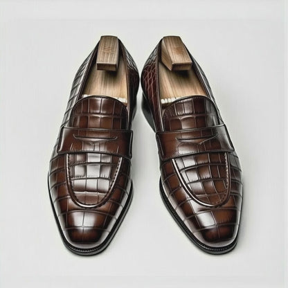 AS - Loaois"Men's Brown Crocodile Penny Loafers
