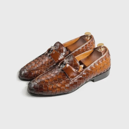 AS Bimbee 'Premium Brown Woven Leather Loafers for Men
