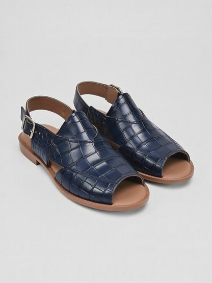 AS - Mingo"Premium Navy Blue Crocodile Texture Leather Peshawari Sandals for Men