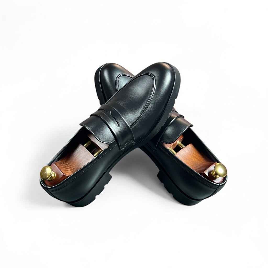 AS - Bleg" Men's Black Leather Penny Loafers