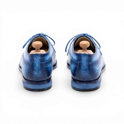 AS - Oceano "Hand-Painted Blue Marble Patina Brogue Oxfords - Full Grain Leather Wingtip Dress Shoes