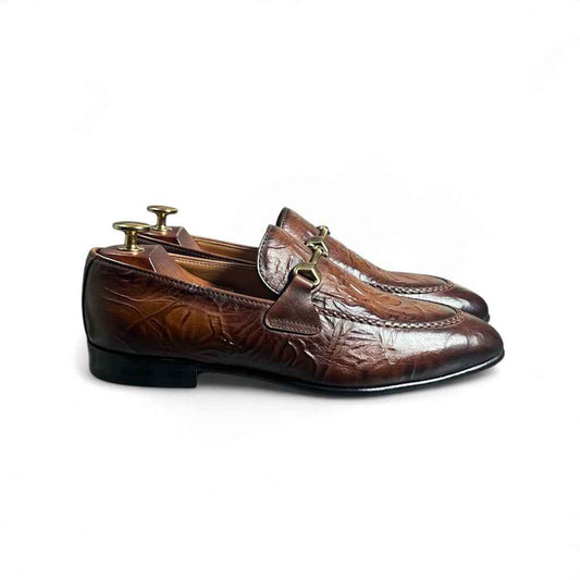 AS - Sawan"Luxury Brown Textured Leather Horsebit Loafers for Men