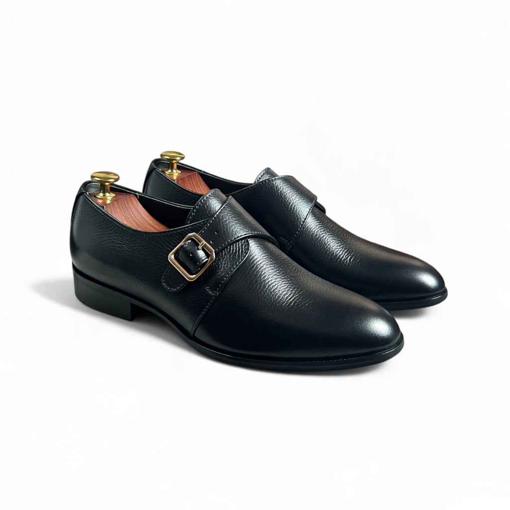 AS - Mok"Men’s Black Leather Monk Strap Dress Shoes