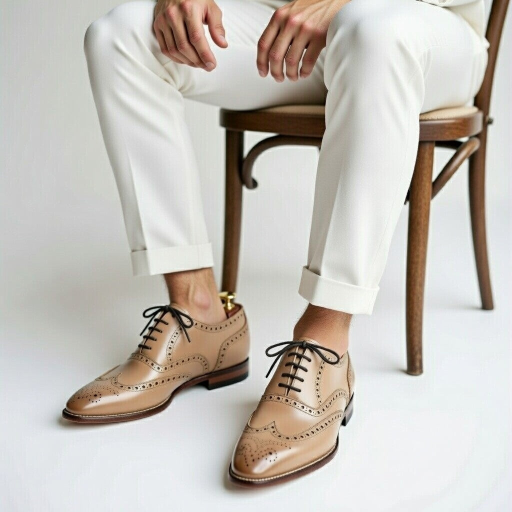 AS - Broky"Men’s Classic Beign Leather Brogue Oxford Shoes
