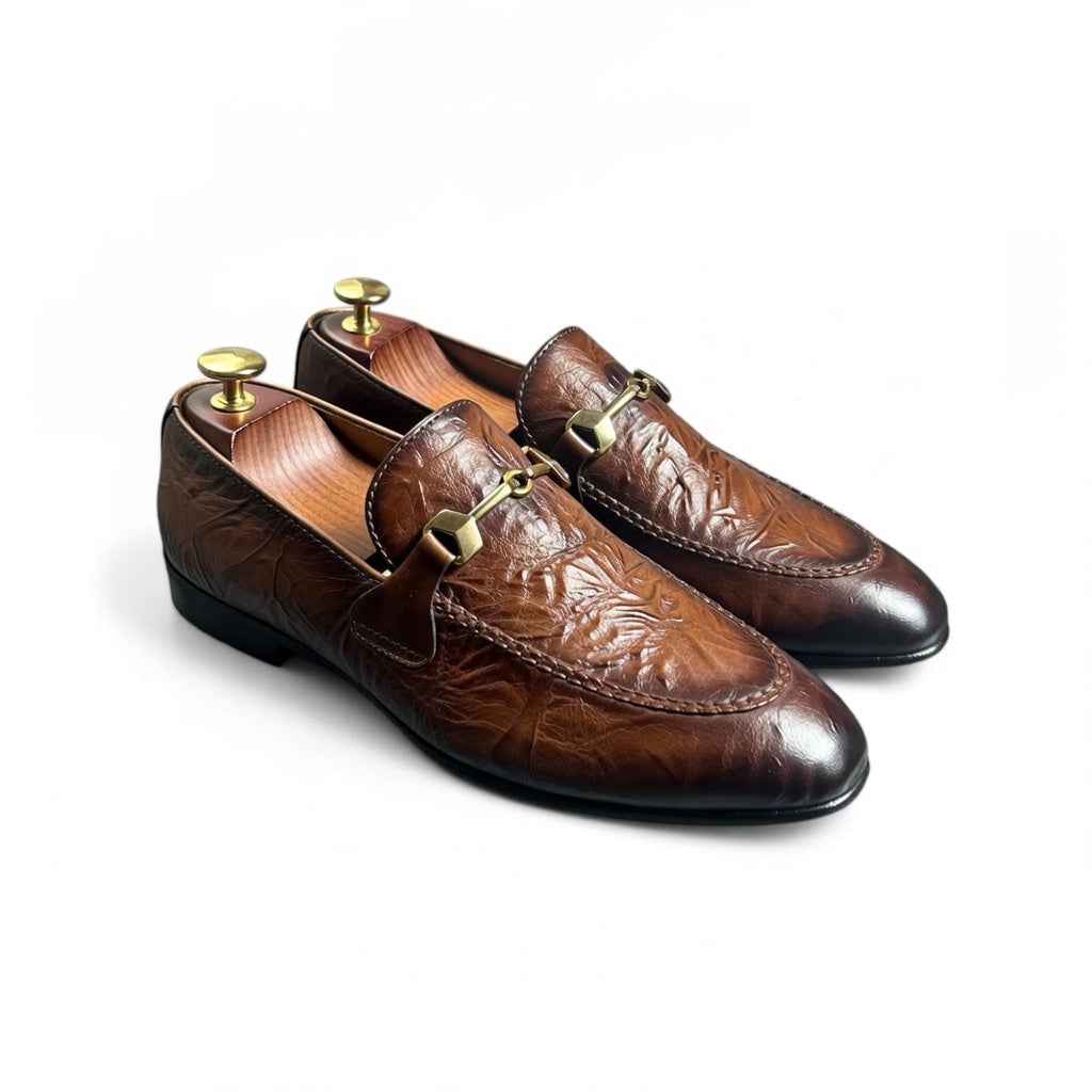 AS - Sawan"Luxury Brown Textured Leather Horsebit Loafers for Men