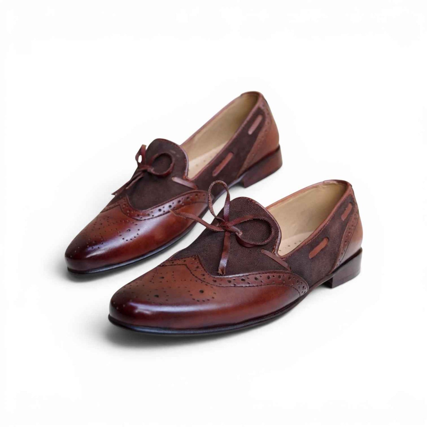 AS Noir Bow "Men's Two-Tone Burgundy Brogue Bow Loafer - Suede & Leather Formal Slip-On