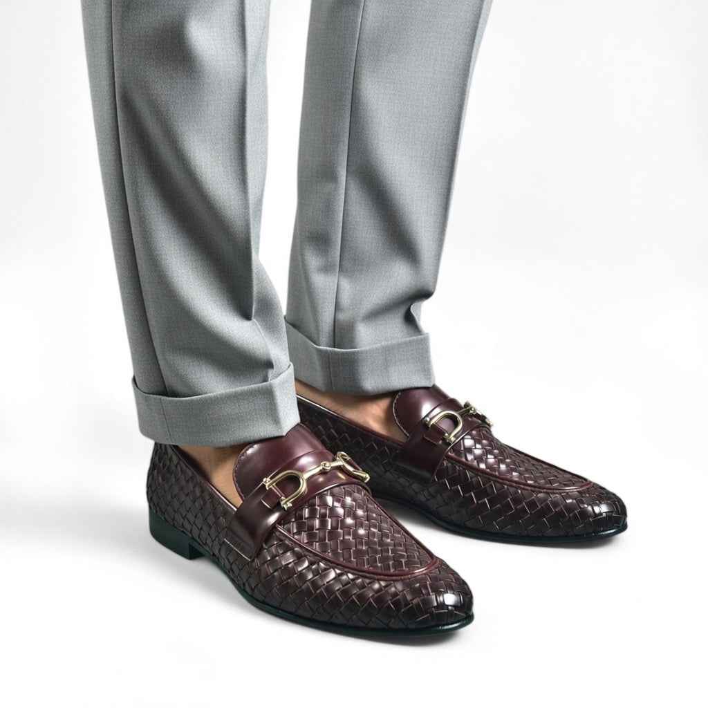AS - Pat" Mehroon Patent Woven Leather Horsebit Loafers