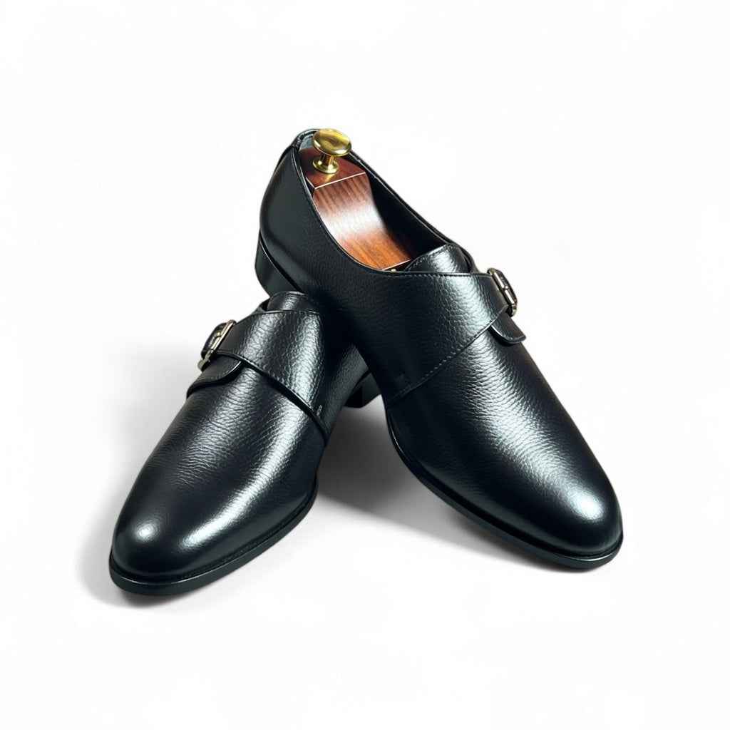 AS - Mok"Men’s Black Leather Monk Strap Dress Shoes