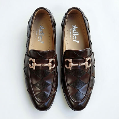 Shop premium men’s brown woven leather loafers made from genuine leather. Stylish, comfortable & perfect for formal and smart-casual wear.