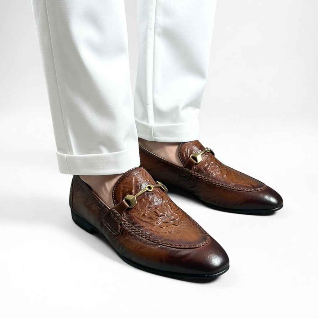 AS - Sawan"Luxury Brown Textured Leather Horsebit Loafers for Men