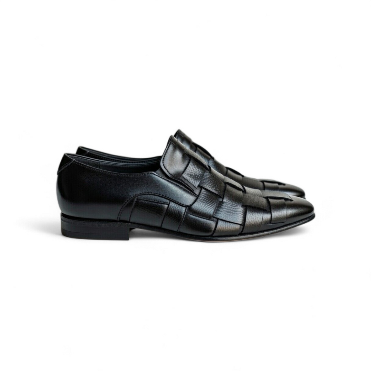 As - Wokib"Handmade Black Leather handwoven Mocation