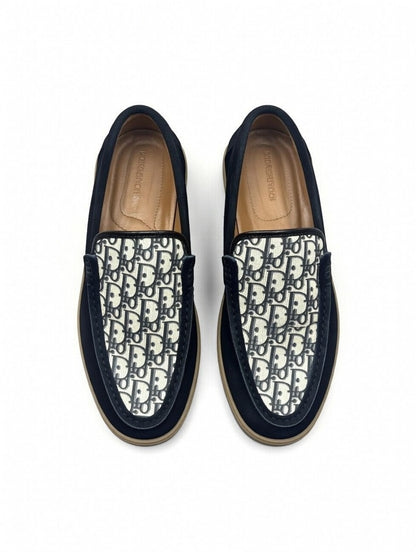 Men’s Black Designer Loafers with Patterned Panel – Slip-On Casual Shoes