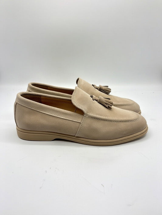 Men’s Beige Suede Tassel Loafers – Slip-On Smart Casual Shoes