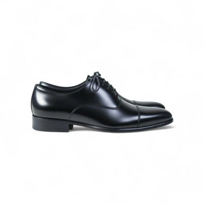 Black dress shoes on a white background
