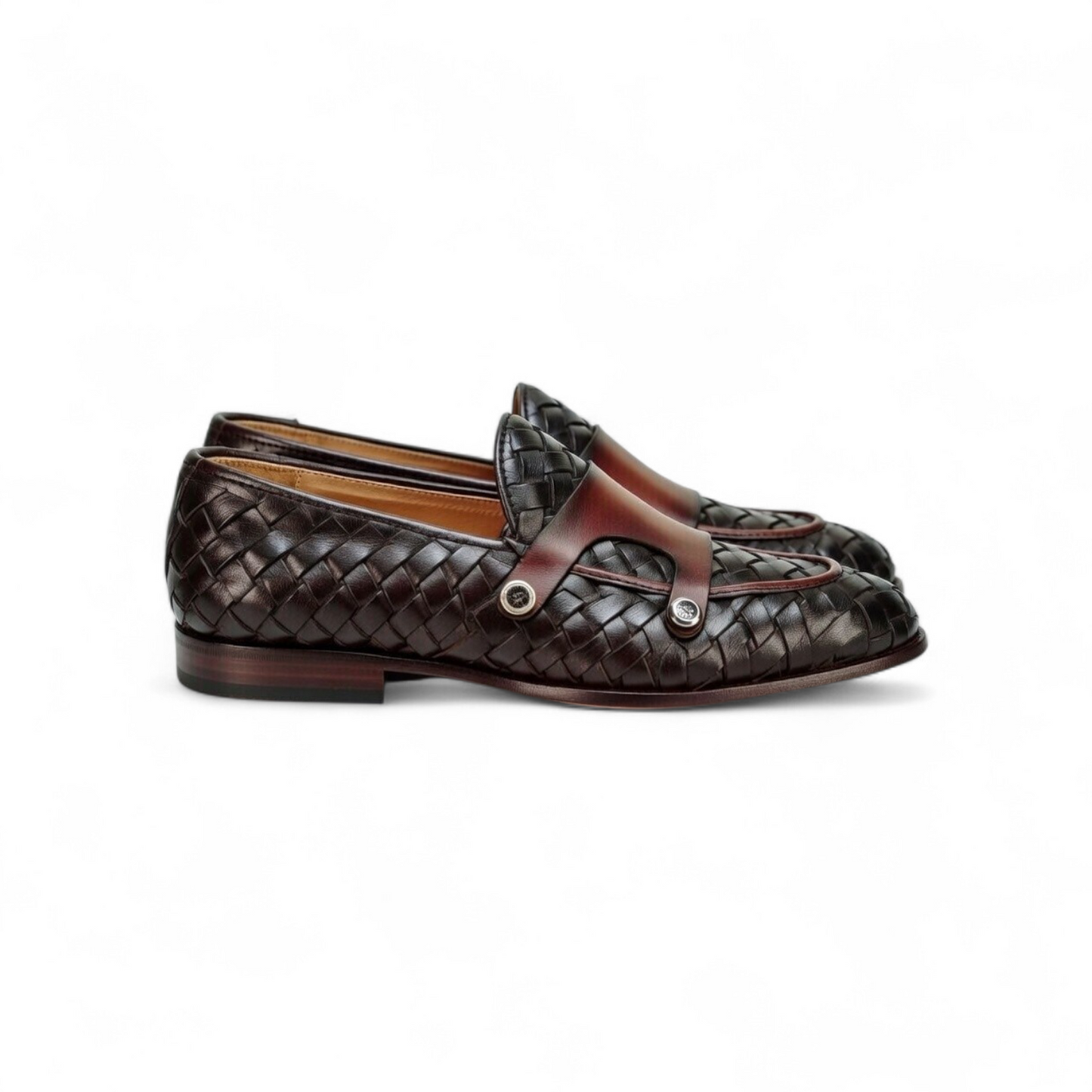 Navy blue loafer shoe on a white background