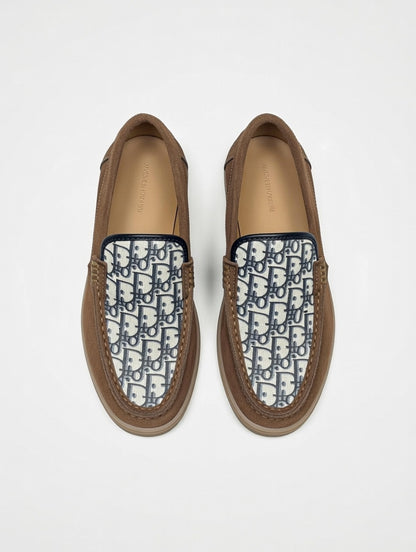 Men’s Brown Designer Loafers with Patterned Panel – Slip-On Casual Shoes