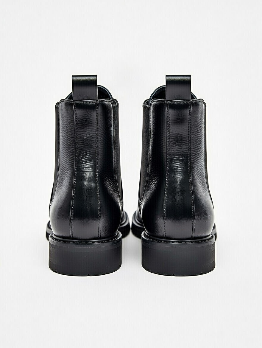 Men’s black leather Chelsea boots with elastic side panels and durable sole