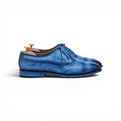 AS - Oceano "Hand-Painted Blue Marble Patina Brogue Oxfords - Full Grain Leather Wingtip Dress Shoes
