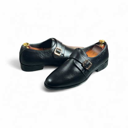 AS - Mok"Men’s Black Leather Monk Strap Dress Shoes