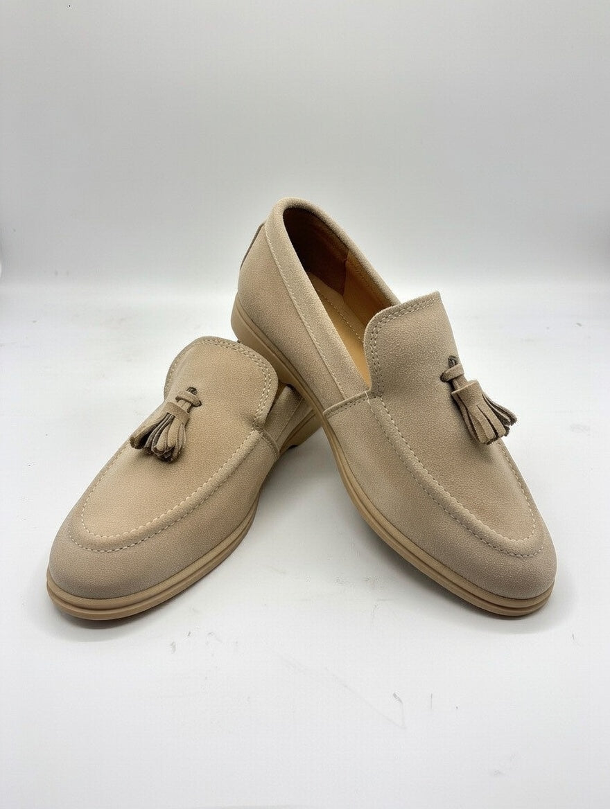 Men’s Beige Suede Tassel Loafers – Slip-On Smart Casual Shoes