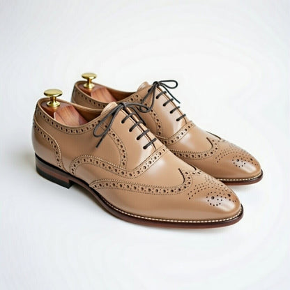 AS - Broky"Men’s Classic Beign Leather Brogue Oxford Shoes