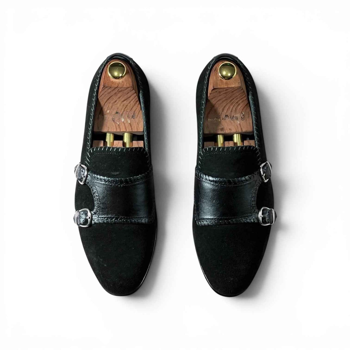 AS - Noir Elite "Handcrafted Black Suede Monk Loafers for Men