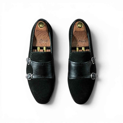 AS - Noir Elite "Handcrafted Black Suede Monk Loafers for Men