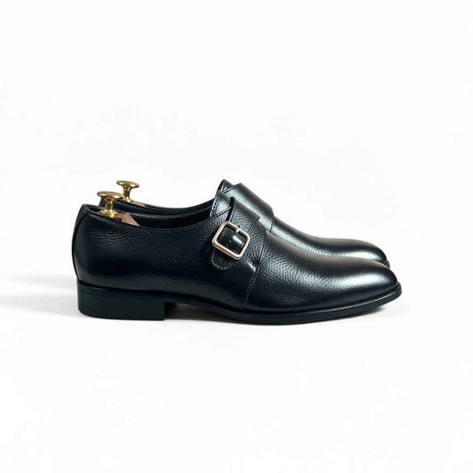 AS - Mok"Men’s Black Leather Monk Strap Dress Shoes