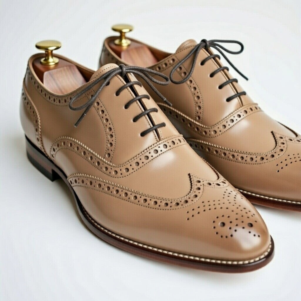 AS - Broky"Men’s Classic Beign Leather Brogue Oxford Shoes