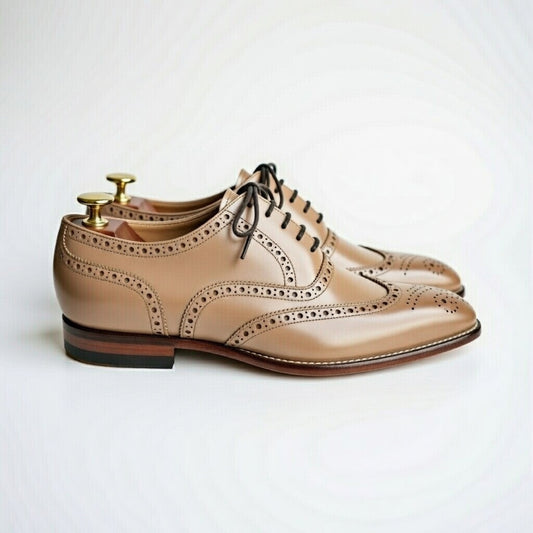 AS - Broky"Men’s Classic Beign Leather Brogue Oxford Shoes