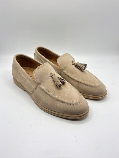 Men’s Beige Suede Tassel Loafers – Slip-On Smart Casual Shoes