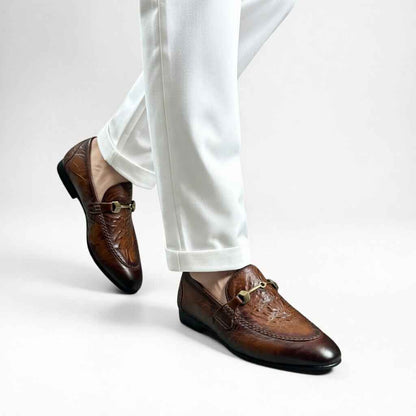 AS - Sawan"Luxury Brown Textured Leather Horsebit Loafers for Men