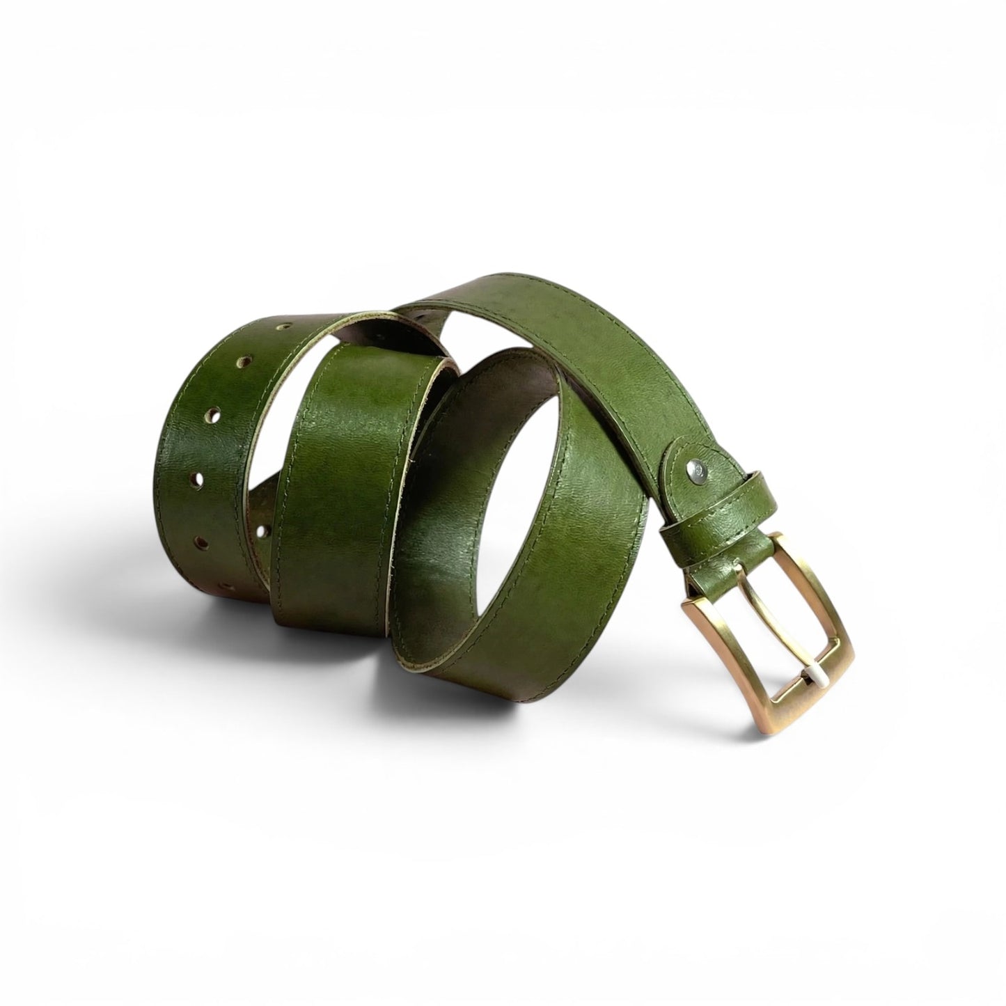 AS - Zaitooni Peetal "Men's Classic Green Leather Belt - Vintage Antique Brass Buckle, Formal & Casual Belt