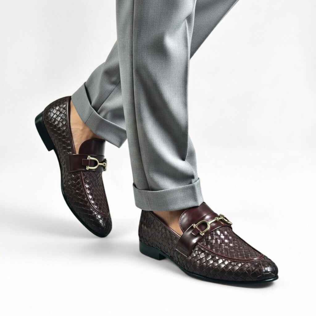 AS - Pat" Mehroon Patent Woven Leather Horsebit Loafers