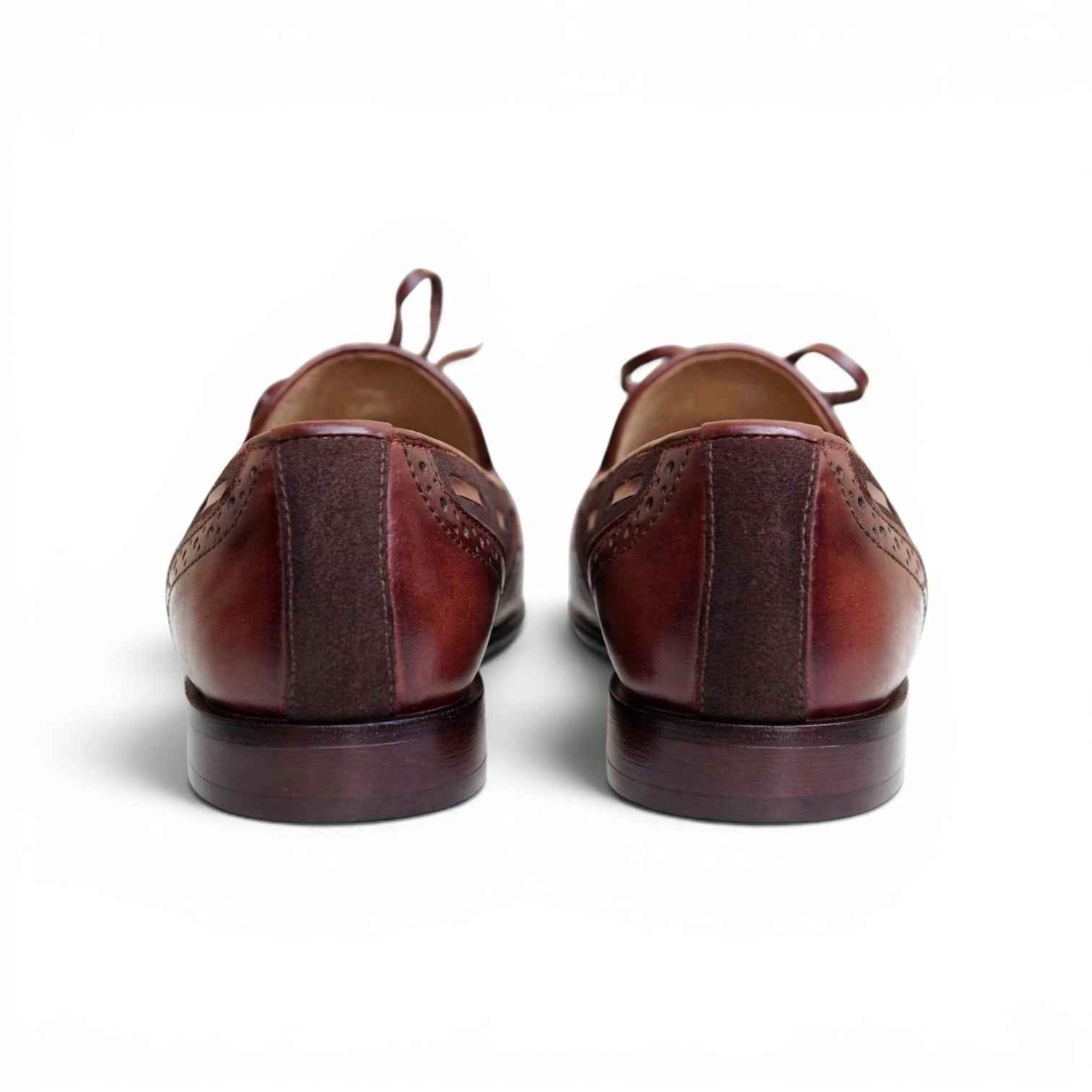 AS Noir Bow "Men's Two-Tone Burgundy Brogue Bow Loafer - Suede & Leather Formal Slip-On