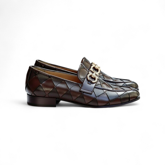 AS - Jizo"Men’s Premium Brown Woven Leather Loafers