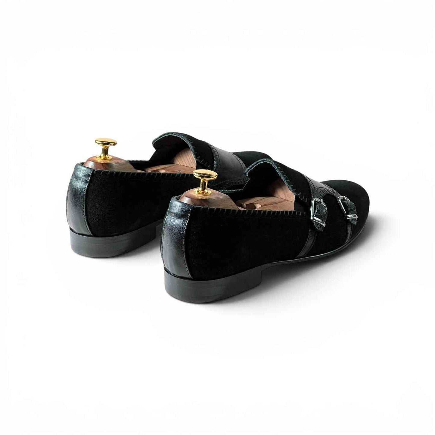 AS - Noir Elite "Handcrafted Black Suede Monk Loafers for Men