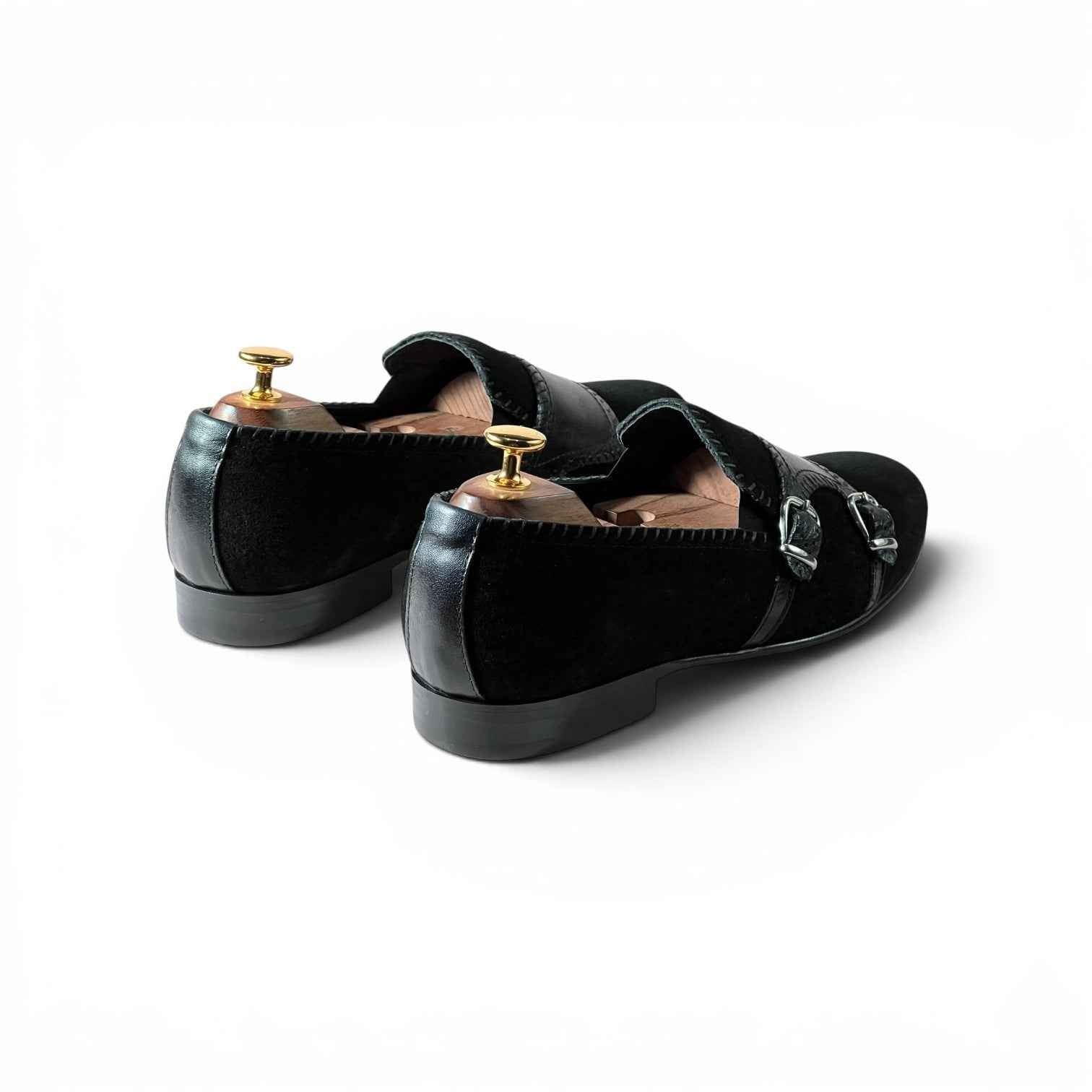 AS - Noir Elite "Handcrafted Black Suede Monk Loafers for Men
